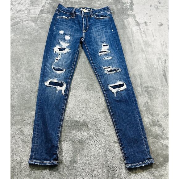 American Eagle Jegging Jeans‎ Womens Sz.4 Blue Stretch Mid-Rise Distressed - Picture 2 of 13
